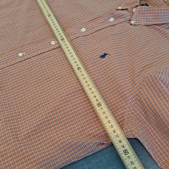 Vintage Polo Ralph Lauren Men's Blue and Orange Button Down Shirt - Size L - Picture 9 of 10